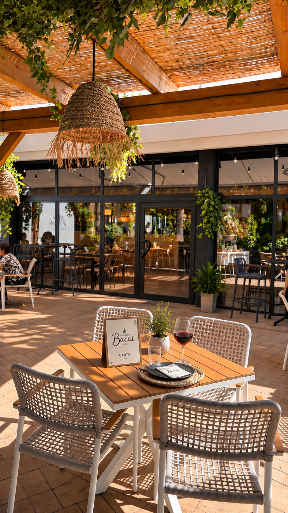 Terraza de Jardines de Bacai en Mas Camarena